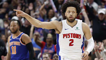 Apr 24, 2025; Detroit, Michigan, USA; Detroit Pistons guard Cade Cunningham (2): Rick Osentoski-Imagn Images