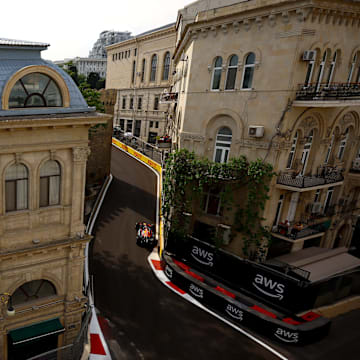 Max Verstappen of the Netherlands driving the (1) Oracle Red Bull Racing RB19 on track during the F1 Grand Prix of Azerbaijan at Baku City Circuit on April 30, 2023 in Baku, Azerbaijan. (Photo by Alex Pantling/Getty Images)