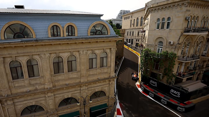 Max Verstappen of the Netherlands driving the (1) Oracle Red Bull Racing RB19 on track during the F1 Grand Prix of Azerbaijan at Baku City Circuit on April 30, 2023 in Baku, Azerbaijan. (Photo by Alex Pantling/Getty Images)