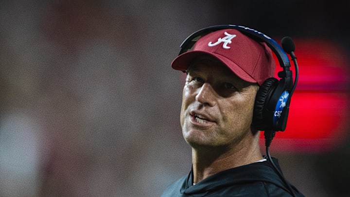 Sep 28, 2024; Tuscaloosa, Alabama, USA; Alabama Crimson Tide head coach Kalen DeBoer on the sideline during the third quarter against the Georgia Bulldogs at Bryant-Denny Stadium. Mandatory Credit: Will McLelland-Imagn Images Sep 28, 2024; Tuscaloosa, Alabama, USA; Alabama Crimson Tide head coach Kalen DeBoer on the sideline during the third quarter against the Georgia Bulldogs at Bryant-Denny Stadium. Mandatory Credit: Will McLelland-Imagn Images