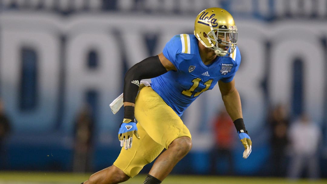Dec 27, 2012; San Diego, CA, USA; UCLA Bruins linebacker Anthony Barr (11) against the Baylor Bears in the 2012 Holiday Bowl at Qualcomm Stadium. Baylor defeated UCLA 49-26. 