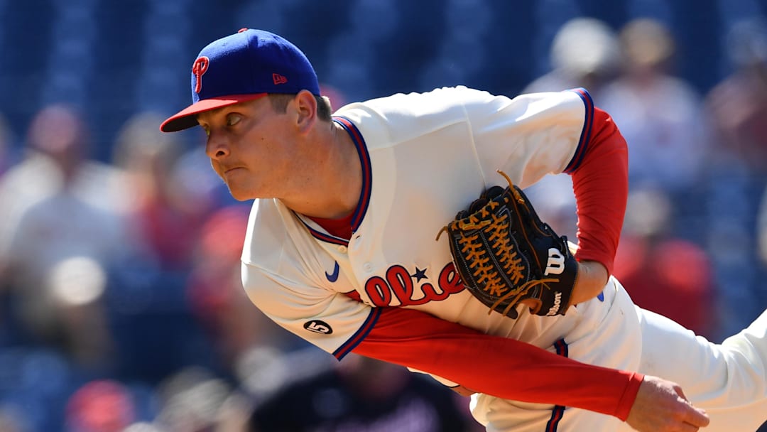 Jun 5, 2021; Philadelphia, Pennsylvania, USA; Philadelphia Phillies starting pitcher Spencer Howard (48) throws a pitch during the first inning against the Washington Nationals at Citizens Bank Park. 