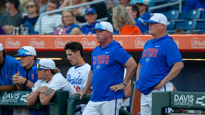 Florida head coach Kevin O'Sullivan and assistant coach Tom Slater Condron Family Ballpark in Gainesville, Florida. [Cyndi Chambers/ Gainesville Sun] 2026