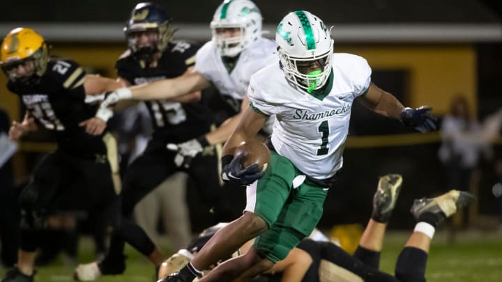 Trinity's Messiah Mickens cuts loose on a run during the first quarter of a PIAA District 3 Class 2A semifinal game against Delone Catholic at Delone Catholic High School on Friday, November 4, 2022, in McSherrystown. Mickens has transferred to Harrisburg after two seasons at Trinity. 