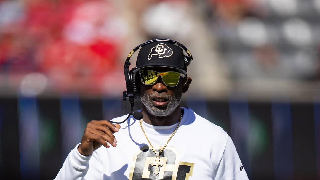 Oct 19, 2024; Tucson, Arizona, USA; Colorado Buffalos head coach Deion Sanders against the Arizona Wildcats at Arizona Stadium. Mandatory Credit: Mark J. Rebilas-Imagn Images