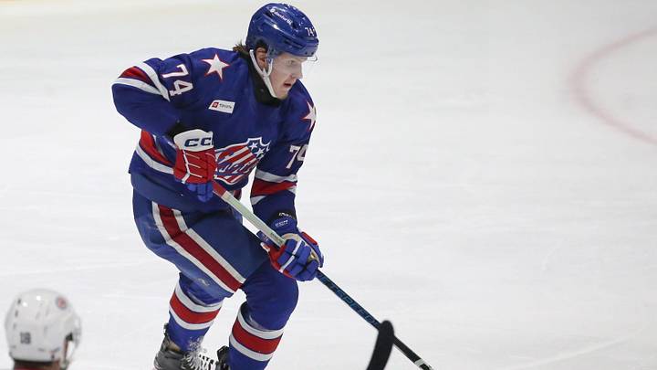 Buffalo Sabres defense prospect Nikita Novikov while playing for the AHL's Rochester Americans