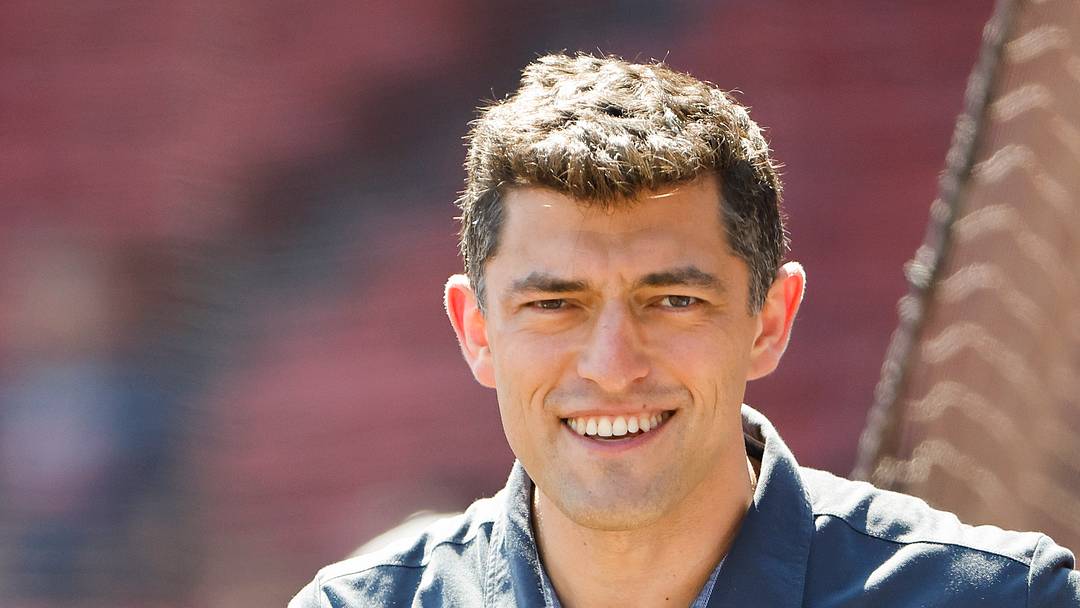 Aug 28, 2022; Boston, Massachusetts, USA; Chaim Bloom, Chief Baseball Officer of the Boston Red Sox on the field before the game between the Boston Red Sox and the Tampa Bay Rays at Fenway Park. Mandatory Credit: Winslow Townson-USA TODAY Sports