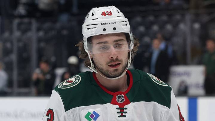 Feb 27, 2026; Salt Lake City, Utah, USA; Minnesota Wild defenseman Quinn Hughes (43) warms up before a game against the Utah Mammoth at Delta Center. Mandatory Credit: Rob Gray-Imagn Images