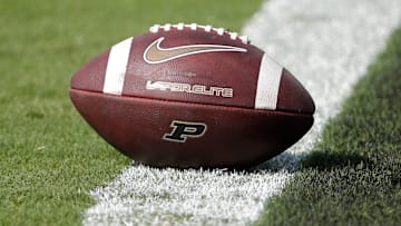 A football sits on the goal line 