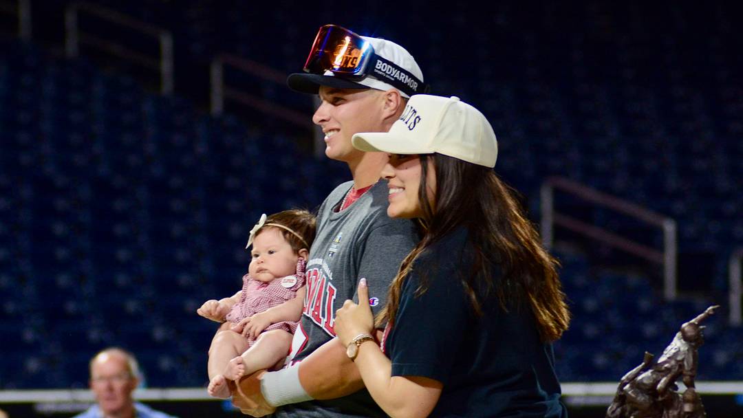 Oklahoma infielder Jaxon Willits poses with his wife, Abigail, and daughter, Gracee, after winning the 2026 national title. Oklahoma infielder Jaxon Willits poses with his wife, Abigail, and daughter, Gracee, after winning the 2026 national title.