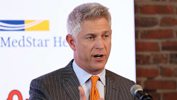 Nov 4, 2025; Baltimore, MD, USA; President of Baseball Operations Mike Elias introduces Craig Albernaz as the Baltimore Orioles new Manager at Warehouse Bar. Mandatory Credit: Daniel Kucin Jr.-Imagn Images