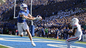 Tanner Wall plucks out an interception at the goal line against Arizona.