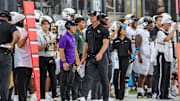 Aug 28, 2025; Orlando, Florida, USA; UCF Knights head coach Scott Frost walks the sideline during the first quarter against the Jacksonville State Gamecocks at Acrisure Bounce House. Mandatory Credit: Mike Watters-Imagn Images