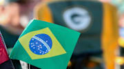 A miniature Brazilian flag is seen during a watch party for the Green Bay Packers game against the Philadelphia Eagles in Sao Paulo, Brazil.