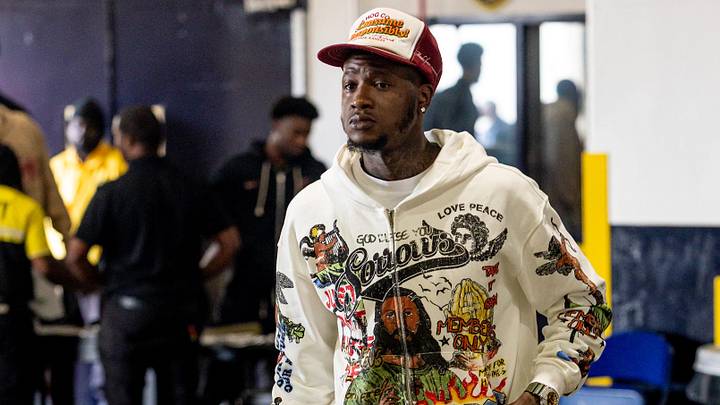 Apr 11, 2025; New Orleans, Louisiana, USA;  Miami Heat guard Terry Rozier (2) arrives at the arena before the game against the New Orleans Pelicans at Smoothie King Center. Mandatory Credit: Stephen Lew-Imagn Images