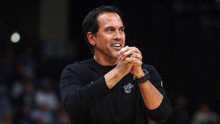 Miami Heat head coach Erik Spoelstra reacts (Mandatory Credit: Petre Thomas-Imagn Images)