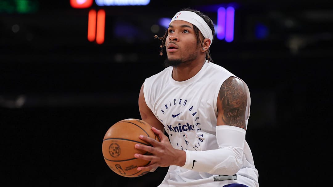 May 12, 2025; New York, New York, USA; New York Knicks guard Miles McBride (2) warms up during game four of the second round for the 2025 NBA Playoffs against the Boston Celtics at Madison Square Garden. Mandatory Credit: Vincent Carchietta-Imagn Images May 12, 2025; New York, New York, USA; New York Knicks guard Miles McBride (2) warms up during game four of the second round for the 2025 NBA Playoffs against the Boston Celtics at Madison Square Garden. Mandatory Credit: Vincent Carchietta-Imagn Images