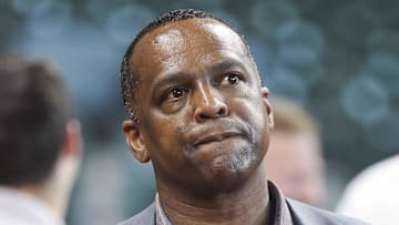 Apr 18, 2023; Houston, Texas, USA; Houston Astros general manager Dana Brown on the field before the game against the Toronto Blue Jays at Minute Maid Park. Mandatory Credit: Troy Taormina-Imagn Images