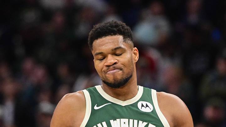 Milwaukee Bucks forward Giannis Antetokounmpo reacts after missing a shot late in the fourth quarter against the Sacramento Kings at Fiserv Forum on Nov 1, 2025.