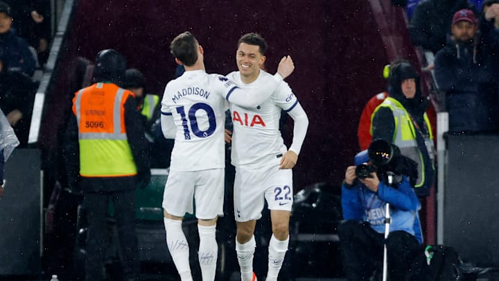 James Maddison and Brennan Johnson celebrate against West Ham United last season 