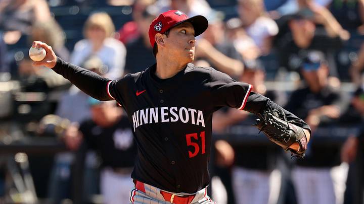 Feb 26, 2024; Tampa, Florida, USA; Minnesota Twins pitcher Matt Bowman (51) throws a pitch during the third inning against the New York Yankees at George M. Steinbrenner Field. Mandatory Credit: Kim Klement Neitzel-Imagn Images
