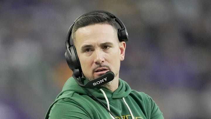 Green Bay Packers head coach Matt Lafleur looks on
