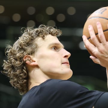 Mar 27, 2024; Salt Lake City, Utah, USA; Utah Jazz forward Lauri Markkanen (23) warms up before a game against the San Antonio Spurs at Delta Center. Mandatory Credit: Rob Gray-USA TODAY Sports