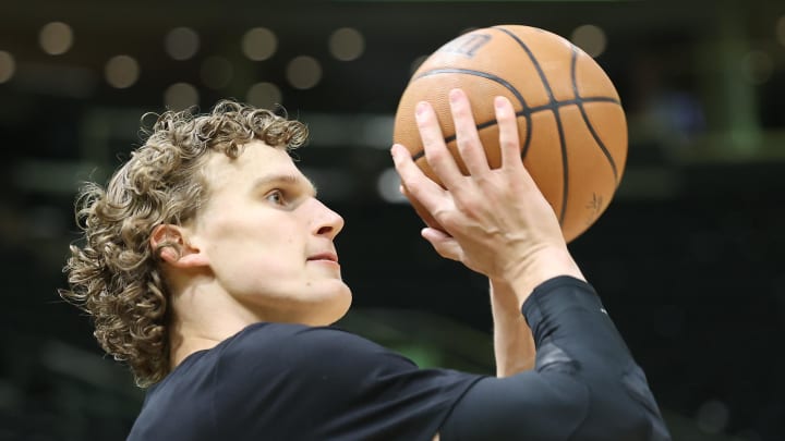 Mar 27, 2024; Salt Lake City, Utah, USA; Utah Jazz forward Lauri Markkanen (23) warms up before a game against the San Antonio Spurs at Delta Center. Mandatory Credit: Rob Gray-USA TODAY Sports