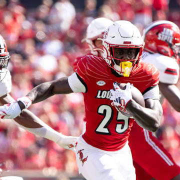 Louisville Cardinals running back Isaac Brown (25) runs down the field during their game against the Jacksonville State Gamecocks on Saturday, Sept. 7, 2024 at L&N Federal Credit Union Stadium in Louisville, Ky.