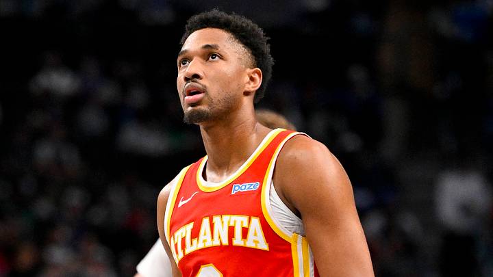 Atlanta Hawks guard Aaron Wiggins (2) looks on during the game between the Mavericks and the Hawks at American Airlines Center on October 16, 2026