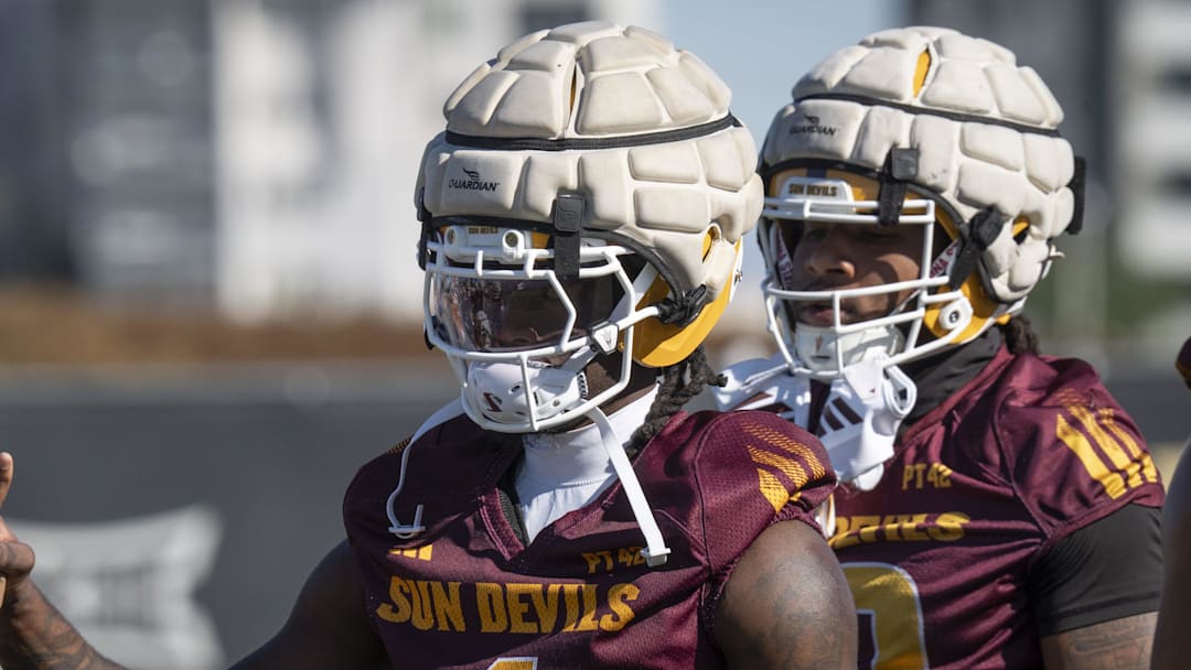 Omarion Miller (#4 WR) during ASU football practice at Kajikawa Practice fields in Tempe, Arizona, on March 19, 2026.