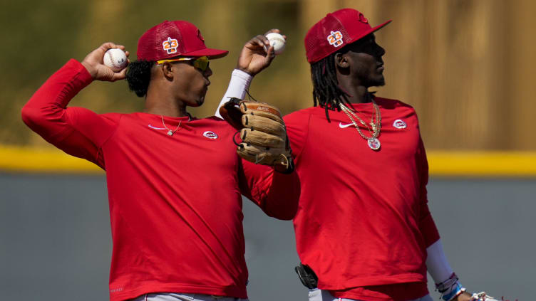 Cincinnati Reds shortstops Jose Barrero (2), Elly De La Cruz (44)