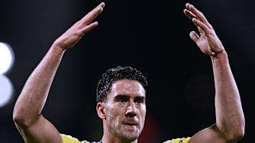 Juventus striker Dusan Vlahovic celebrates his goal against Cagliari