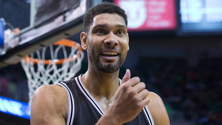 Feb 23, 2015; Salt Lake City, UT, USA; San Antonio Spurs forward Tim Duncan (21) reacts during the first quarter against the Utah Jazz at EnergySolutions Arena. Mandatory Credit: Russ Isabella-USA TODAY Sports