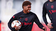 Manchester United's Marcus Rashford enjoyed himself in training