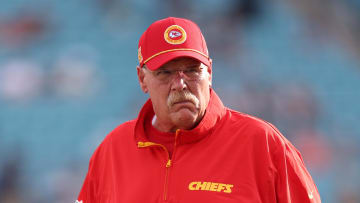 Aug 10, 2024; Jacksonville, Florida, USA; Kansas City Chiefs head coach Andy Reid looks on before a preseason game against the Jacksonville Jaguars at EverBank Stadium. Mandatory Credit: Nathan Ray Seebeck-USA TODAY Sports