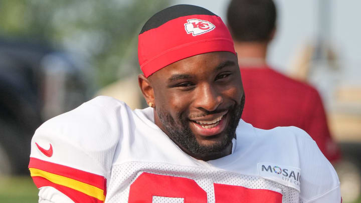 Jul 26, 2024; Kansas City, MO, USA; Kansas City Chiefs defensive end Felix Anudike-Uzomah (97) walks from the locker room to the fields prior to training camp at Missouri Western State University. Mandatory Credit: Denny Medley-USA TODAY Sports