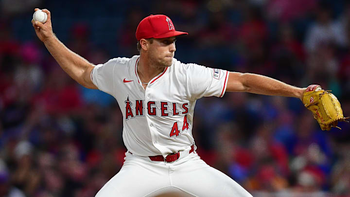 Los Angeles Angels pitcher Ben Joyce (44) throws