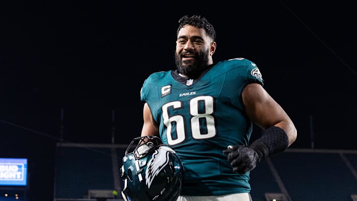 Philadelphia Eagles offensive tackle Jordan Mailata walks off the field. Philadelphia Eagles offensive tackle Jordan Mailata walks off the field.