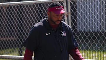 FSU football players walk into the first spring practice of the spring season on Wednesday, March 19, 2025