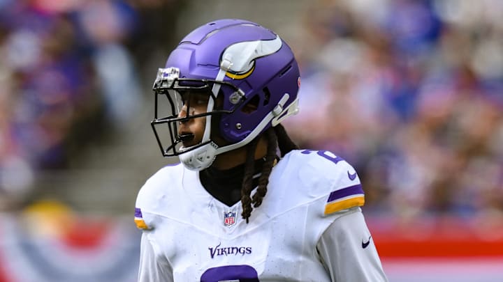 Sep 8, 2024; East Rutherford, New Jersey, USA; Minnesota Vikings wide receiver Stephon Gilmore (2) during the second half after the game at MetLife Stadium. Mandatory Credit: John Jones-Imagn Images Sep 8, 2024; East Rutherford, New Jersey, USA; Minnesota Vikings wide receiver Stephon Gilmore (2) during the second half after the game at MetLife Stadium. Mandatory Credit: John Jones-Imagn Images