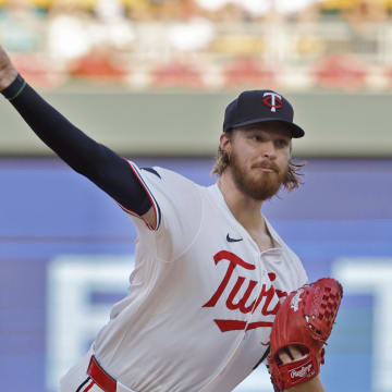 Minnesota Twins starting pitcher Bailey Ober (17) throws against the Chicago White Sox in the second inning at Target Field in Minneapolis on Aug. 3, 2024. 