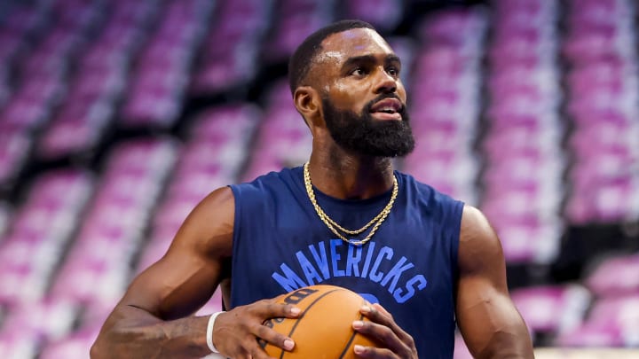 Oct 8, 2021; Dallas, Texas, USA;  Dallas Mavericks guard Tim Hardaway Jr. (11) warms up before the game against the LA Clippers at American Airlines Center. Mandatory Credit: Kevin Jairaj-USA TODAY Sports