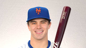 Feb 22, 2024; Port St. Lucie, FL, USA;  New York Mets outfielder Drew Gilbert (89). Mandatory Credit: Jim Rassol-Imagn Images