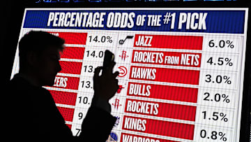 May 12, 2024; Chicago, IL, USA; Duke University’s 
Kyle Filipowski at the 2024 NBA Draft Lottery at McCormick Place West. Mandatory Credit: David Banks-Imagn Images