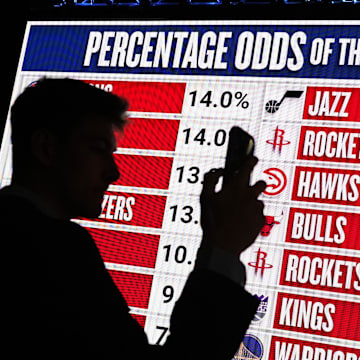 May 12, 2024; Chicago, IL, USA; Duke University’s 
Kyle Filipowski at the 2024 NBA Draft Lottery at McCormick Place West. Mandatory Credit: David Banks-Imagn Images