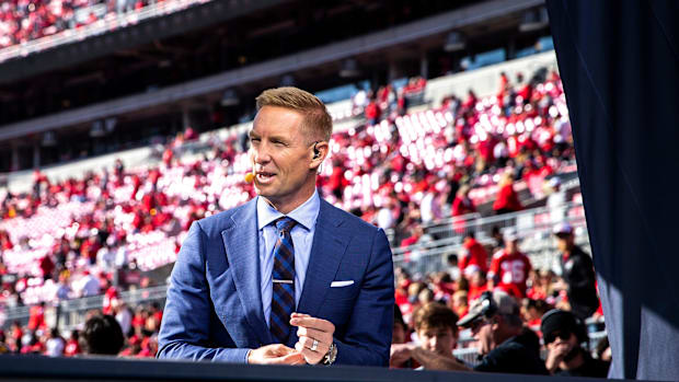 Joel Klatt speaks on a Big Noon Kickoff pregame show before a NCAA football game between Iowa and Ohio State, Saturday, Oct. 