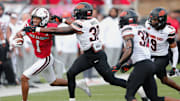 Texas Tech's Reggie Virgil runs after a catch against Oklahoma State in a Big 12 football game Saturday, Oct. 25, 2025, at Jones AT&T Stadium.