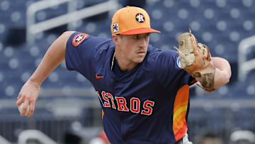 Houston Astros pitcher Logan VanWey throws a pitch