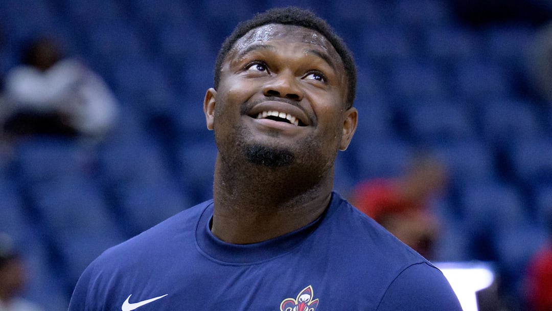 Oct 10, 2023; New Orleans, Louisiana, USA; New Orleans Pelicans forward Zion Williamson (1) smiles before a game against the Orlando Magic at the Smoothie King Center. Mandatory Credit: Matthew Hinton-Imagn Images Oct 10, 2023; New Orleans, Louisiana, USA; New Orleans Pelicans forward Zion Williamson (1) smiles before a game against the Orlando Magic at the Smoothie King Center. Mandatory Credit: Matthew Hinton-Imagn Images